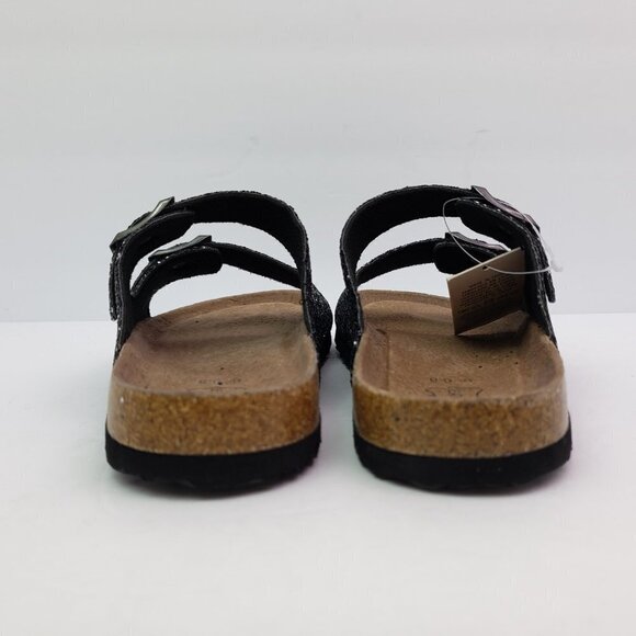 NEW Seekavan Womens Size 6-6.5 Black Glitter Leather Slip On 2 Strap Sandals - Picture 7 of 10